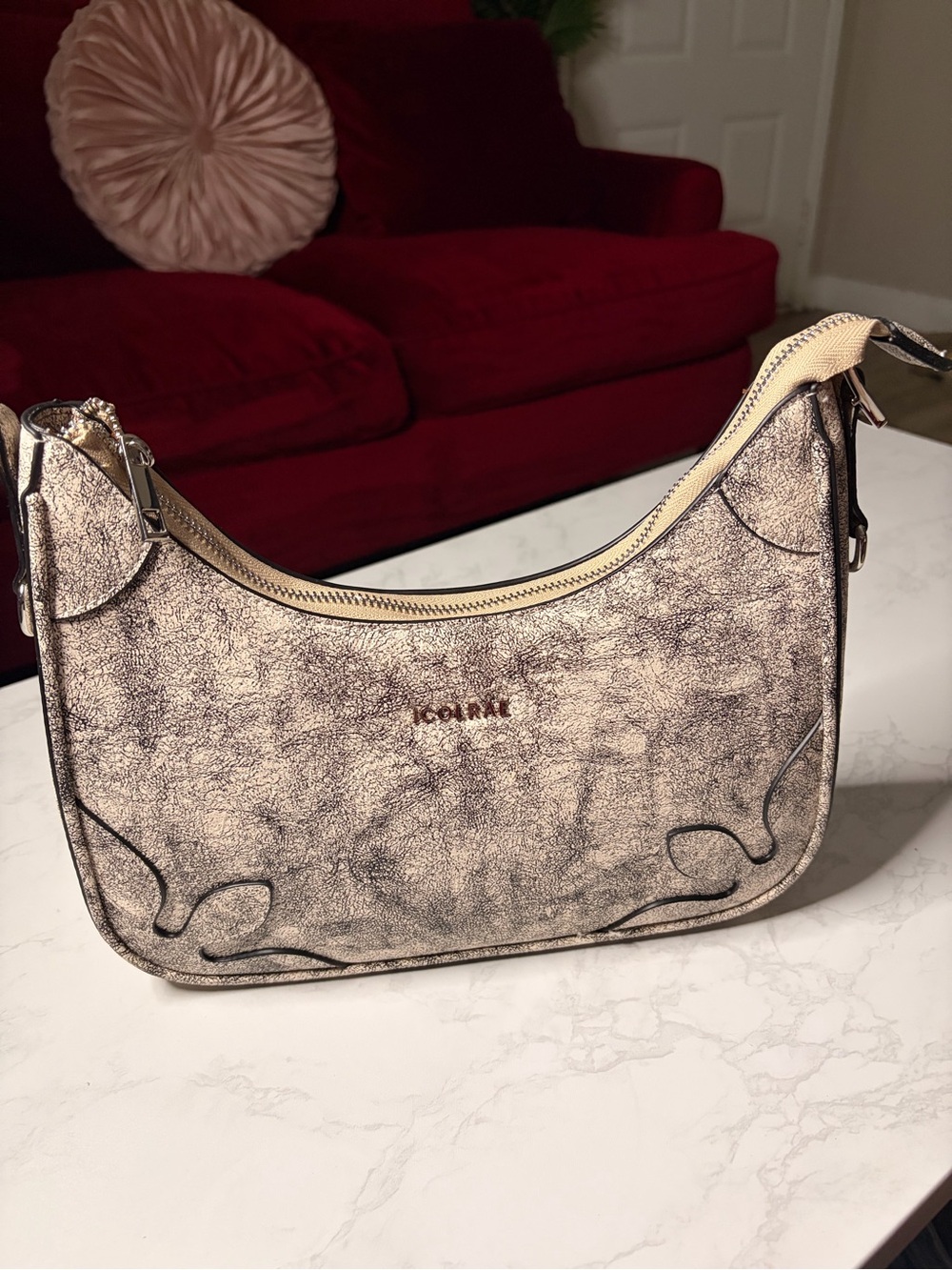 Fossil Metallic Beige Shoulder Hobo Bag